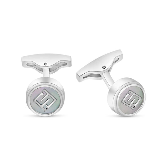 Stainless Steel Cufflink 316L Silver Color Embedded With White shell Shiny Steel