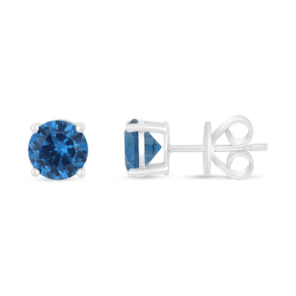 Sterling Silver 925 Earring Rhodium Plated Embedded With Blue Spinel