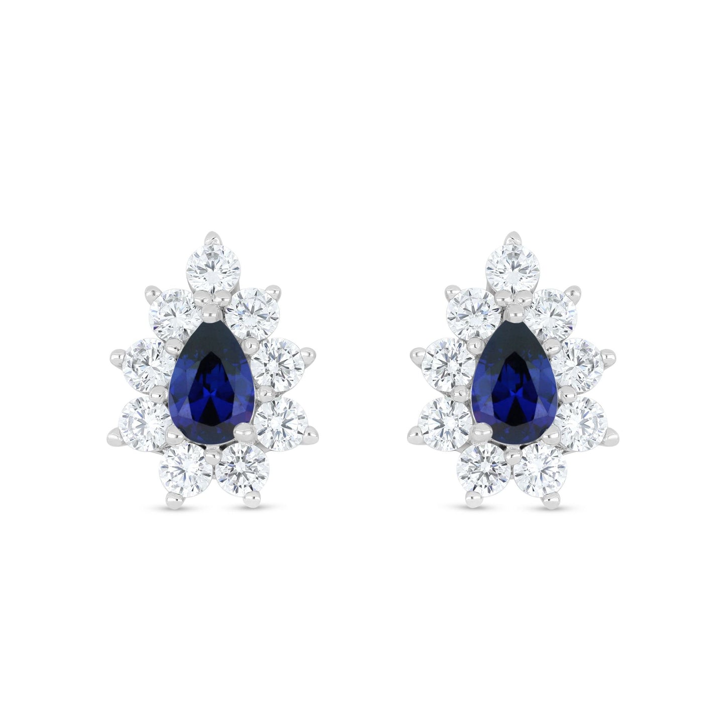 Sterling Silver 925 Earring Rhodium Plated Embedded With Sapphire Corundum And White Zircon