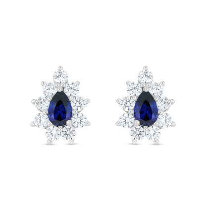 Sterling Silver 925 Earring Rhodium Plated Embedded With Sapphire Corundum And White Zircon