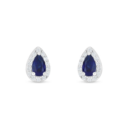 Sterling Silver 925 Earring Rhodium Plated Embedded With Sapphire Corundum And White Zircon