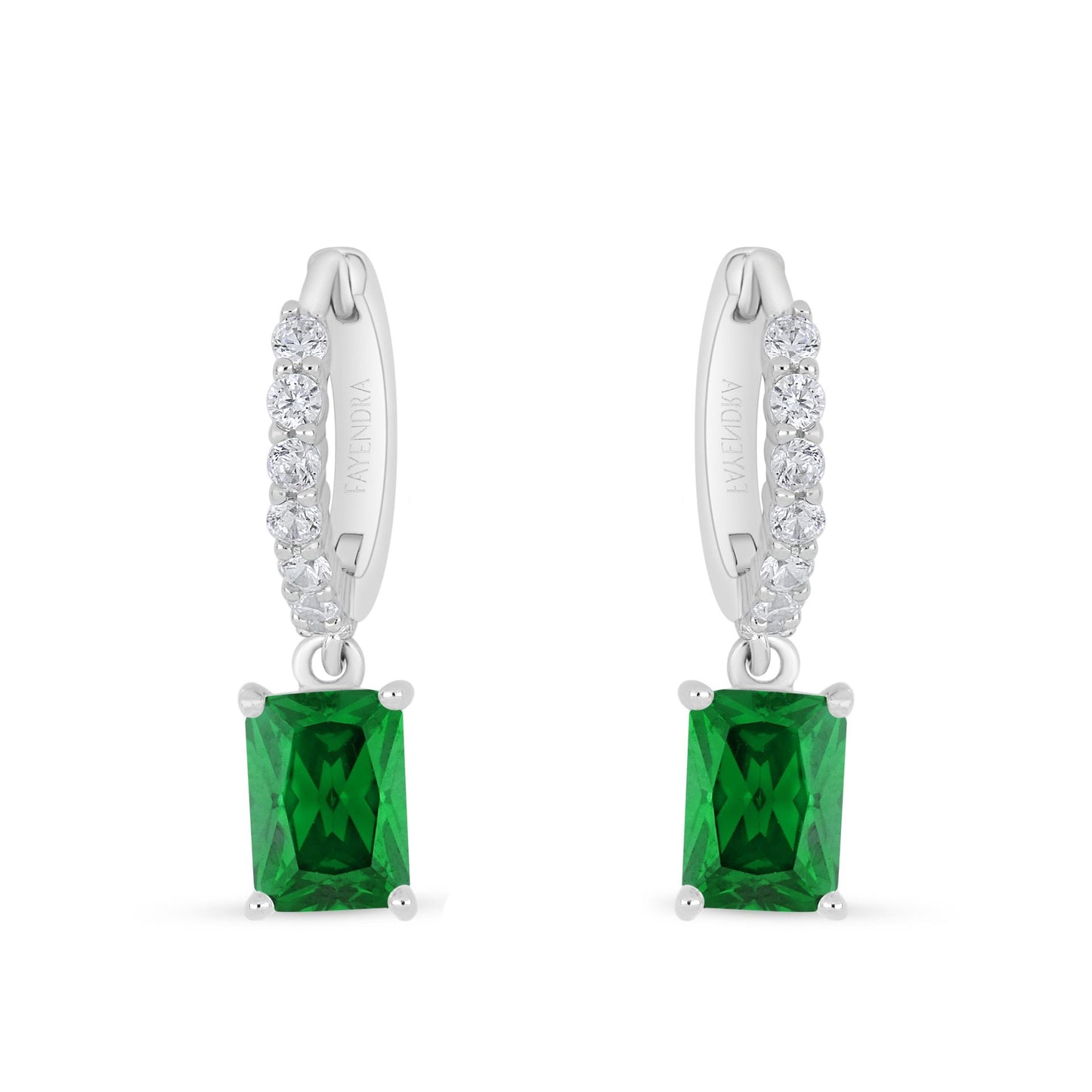 Sterling Silver 925 Earring Rhodium Plated Embedded With Emerald Zircon And White Zircon