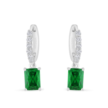 Sterling Silver 925 Earring Rhodium Plated Embedded With Emerald Zircon And White Zircon
