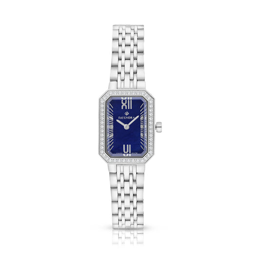 Stainless Steel 316L Watch Silver Color With White Zircon - blue MOP dial