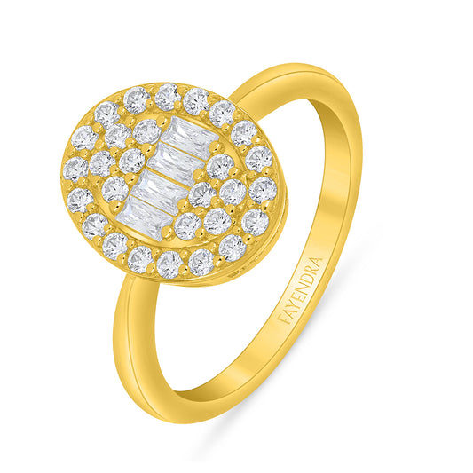 Sterling Silver 925 Ring Golden Plated Embedded With White Zircon