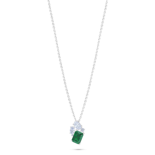 Sterling Silver 925 Necklace Rhodium Plated Embedded With Emerald Zircon And White Zircon