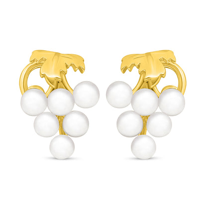 Sterling Silver 925 Earring Golden Plated Embedded With Natural White Pearl