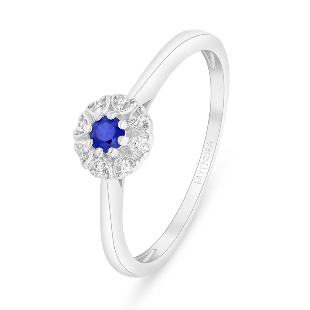 Sterling Silver 925 Ring Rhodium Plated Embedded With Sapphire Corundum And White Zircon