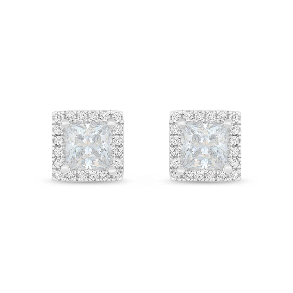 Sterling Silver 925 Earring Rhodium Plated Embedded With White Zircon