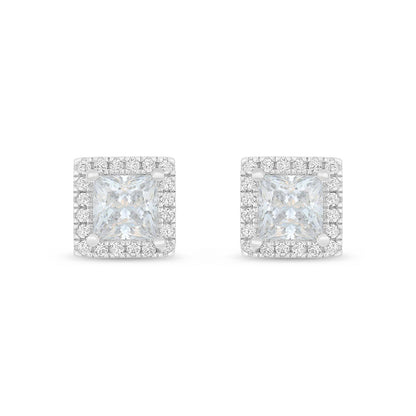 Sterling Silver 925 Earring Rhodium Plated Embedded With White Zircon