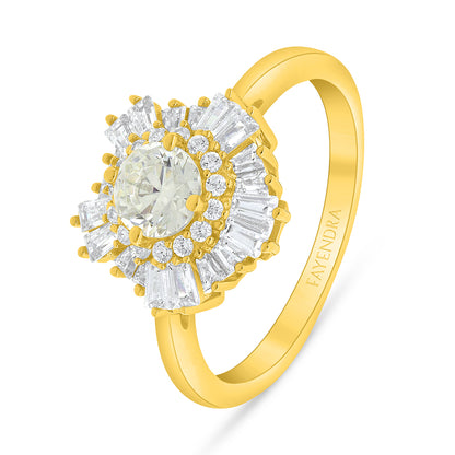 Sterling Silver 925 Ring Golden Plated Embedded With Diamond Zircon And White Zircon