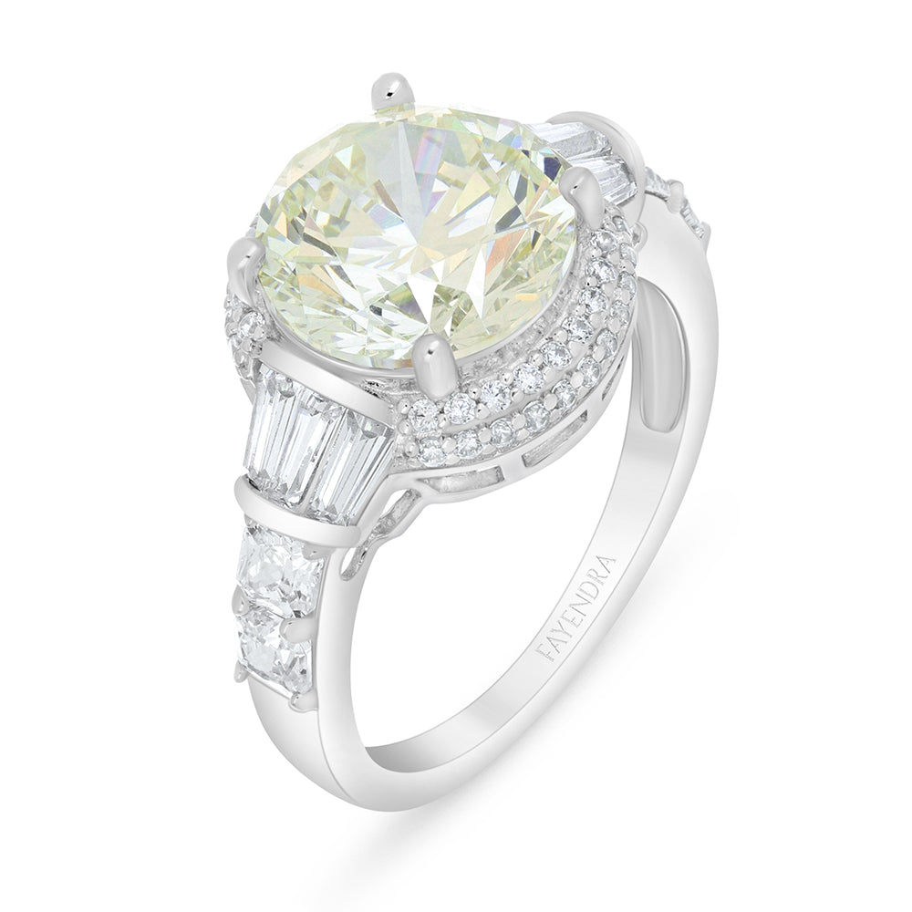 Sterling Silver 925 Ring Rhodium Plated Embedded With Diamond Zircon And White Zircon