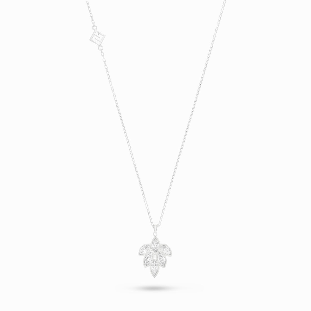 Sterling Silver 925 Necklace Rhodium Plated Embedded With White Zircon