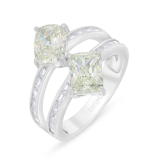 Sterling Silver 925 Ring Rhodium Plated Embedded With Diamond Zircon And White Zircon