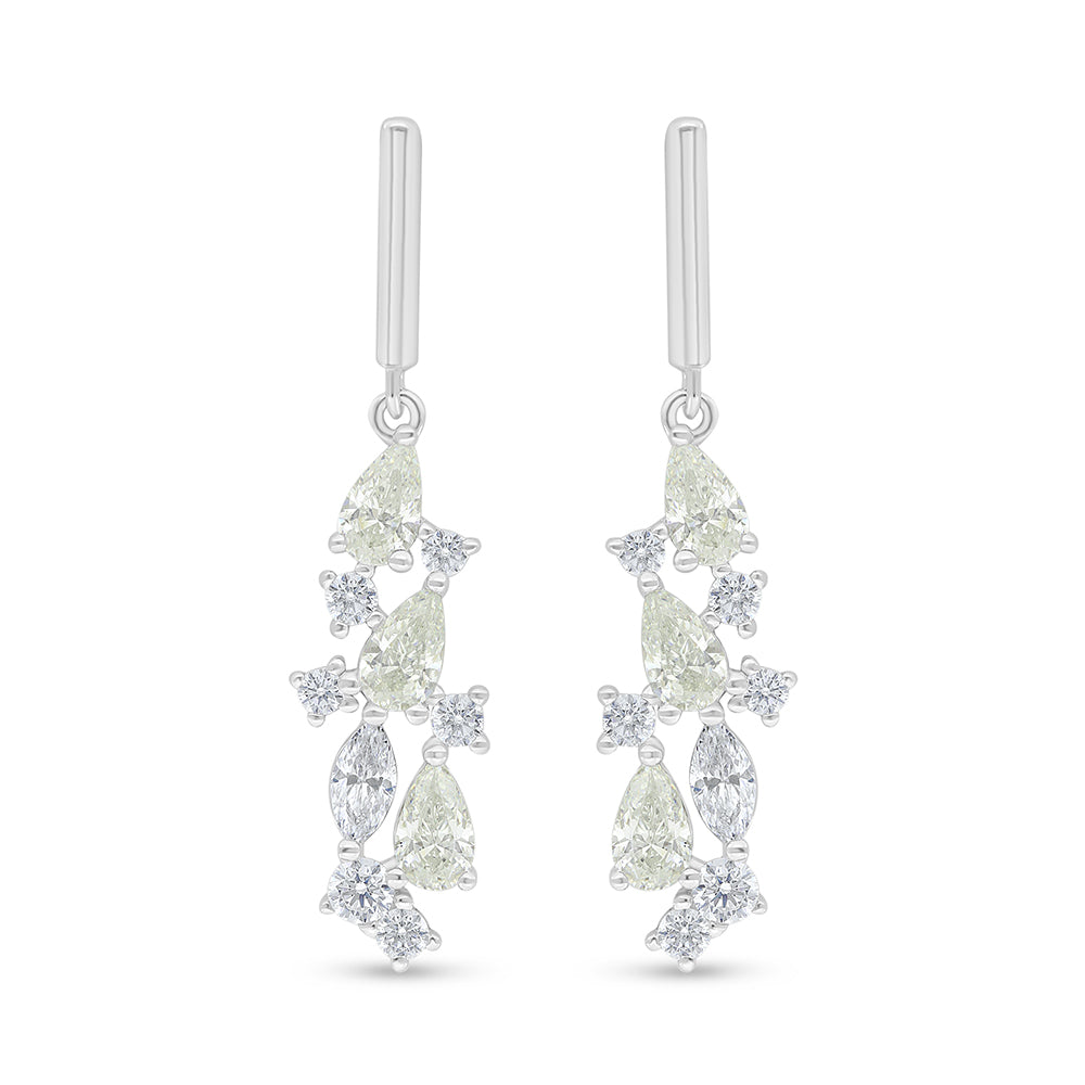 Sterling Silver 925 Earring Rhodium Plated Embedded With Yellow Diamond And White Zircon