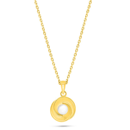 Sterling Silver 925 Necklace Golden Plated Embedded With Natural White Pearl