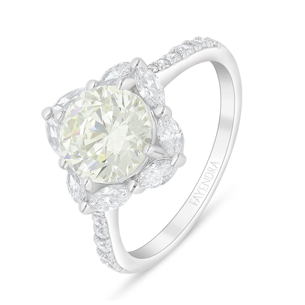 خاتم من الفضة الخالصة عيار 925 مطلي روديوم مرصع بالزركون الكناري الالماسي و فص ابيض