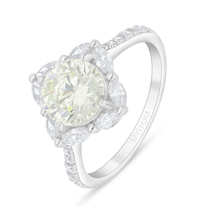 خاتم من الفضة الخالصة عيار 925 مطلي روديوم مرصع بالزركون الكناري الالماسي و فص ابيض