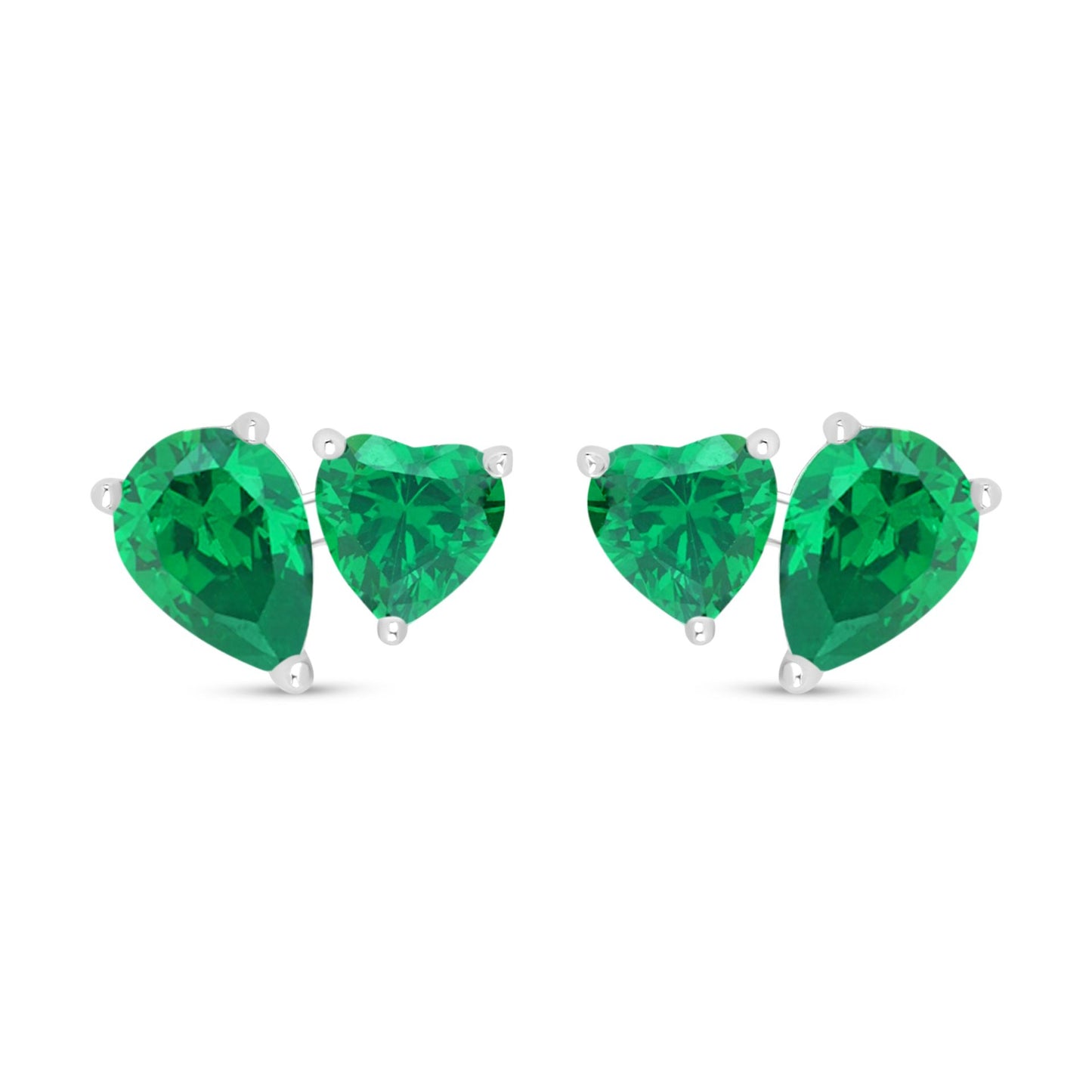 Sterling Silver 925 Earring Rhodium Plated Embedded With Emerald Zircon And White Zircon