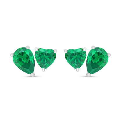 Sterling Silver 925 Earring Rhodium Plated Embedded With Emerald Zircon And White Zircon