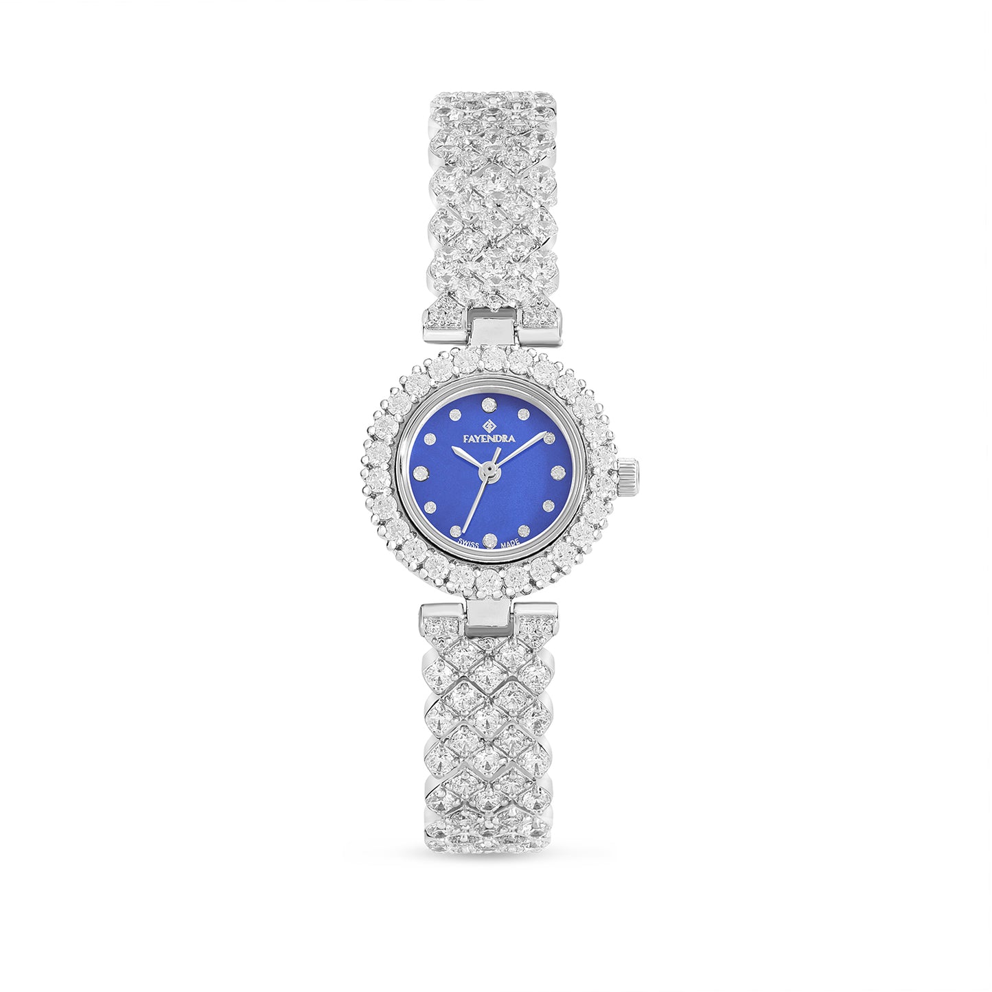 Stainless Steel 316L Watch Silver Color Embedded With White Zircon - BLUE MOP DIAL