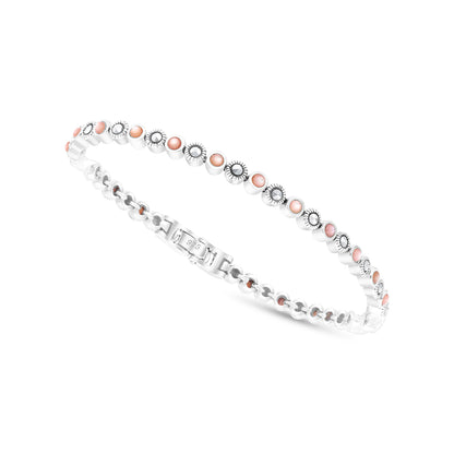 Sterling Silver 925 Set Embedded With Natural Pink Shell And Marcasite Stones