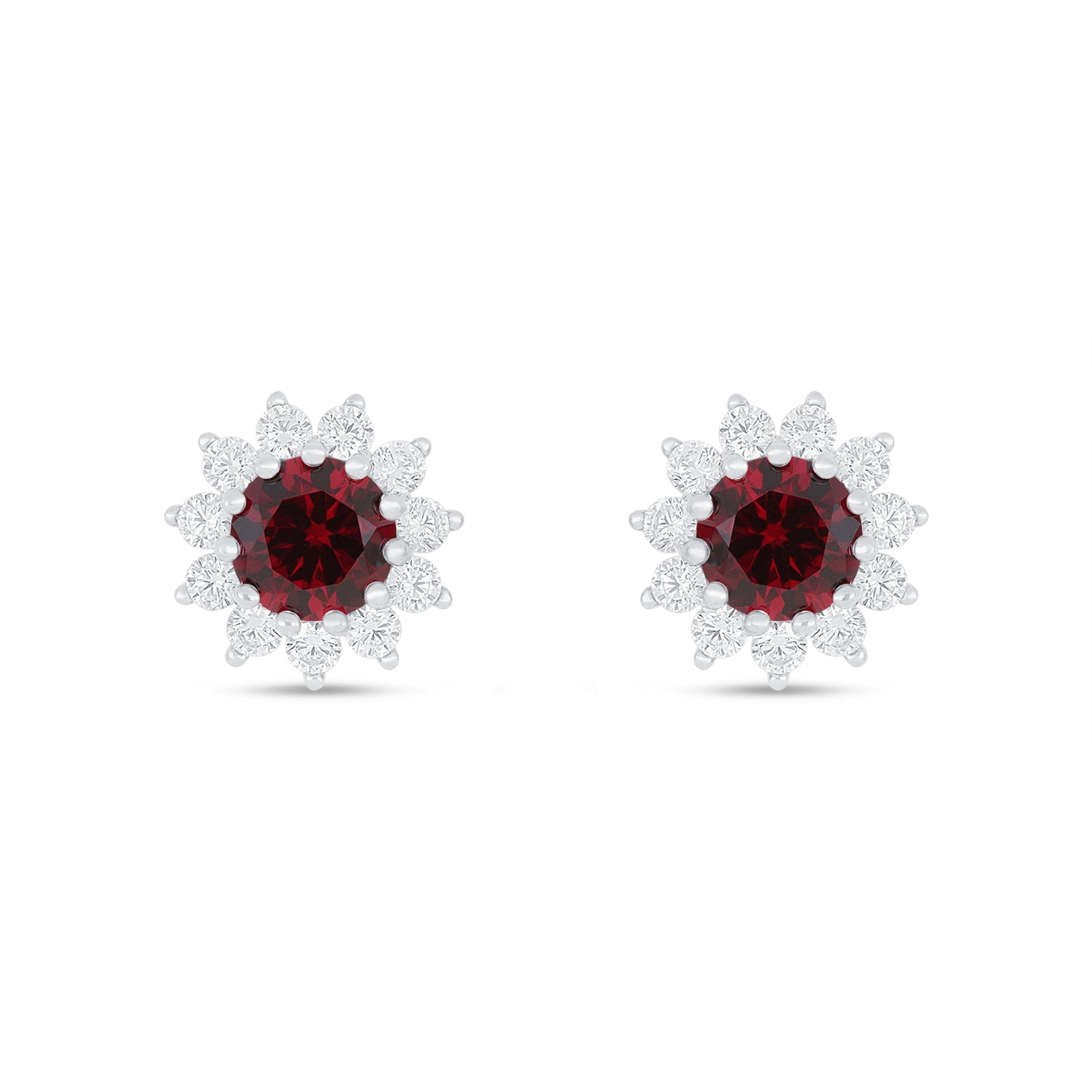 Sterling Silver 925 Earring Rhodium Plated Embedded With Ruby Corundum And White Zircon