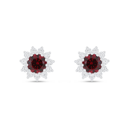Sterling Silver 925 Earring Rhodium Plated Embedded With Ruby Corundum And White Zircon
