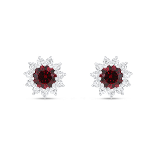 Sterling Silver 925 Earring Rhodium Plated Embedded With Ruby Corundum And White Zircon