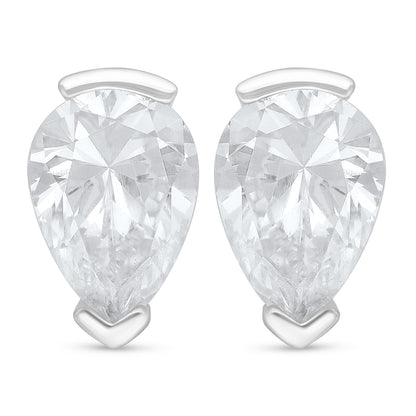 Sterling Silver 925 Earring Rhodium Plated Embedded With White Zircon