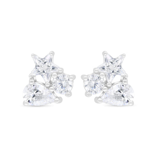 Sterling Silver 925 Earring Rhodium Plated Embedded With White Zircon