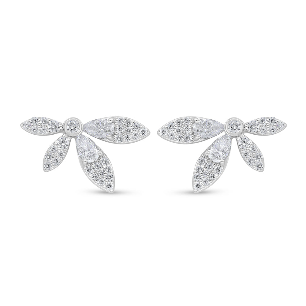 Sterling Silver 925 Earring Rhodium Plated Embedded With White Zircon