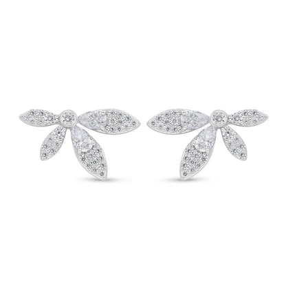 Sterling Silver 925 Earring Rhodium Plated Embedded With White Zircon