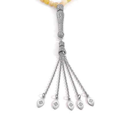 Rosary 100 Yellow Opal Stones 6 mm With Stainless Steel 316L Set Silver And Black Plated