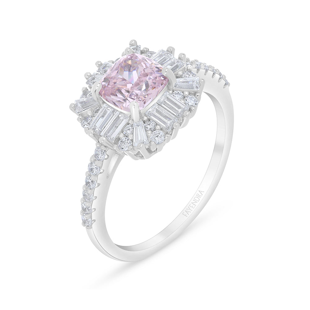 Sterling Silver 925 Ring Rhodium Plated Embedded With Pink Zircon And White Zircon