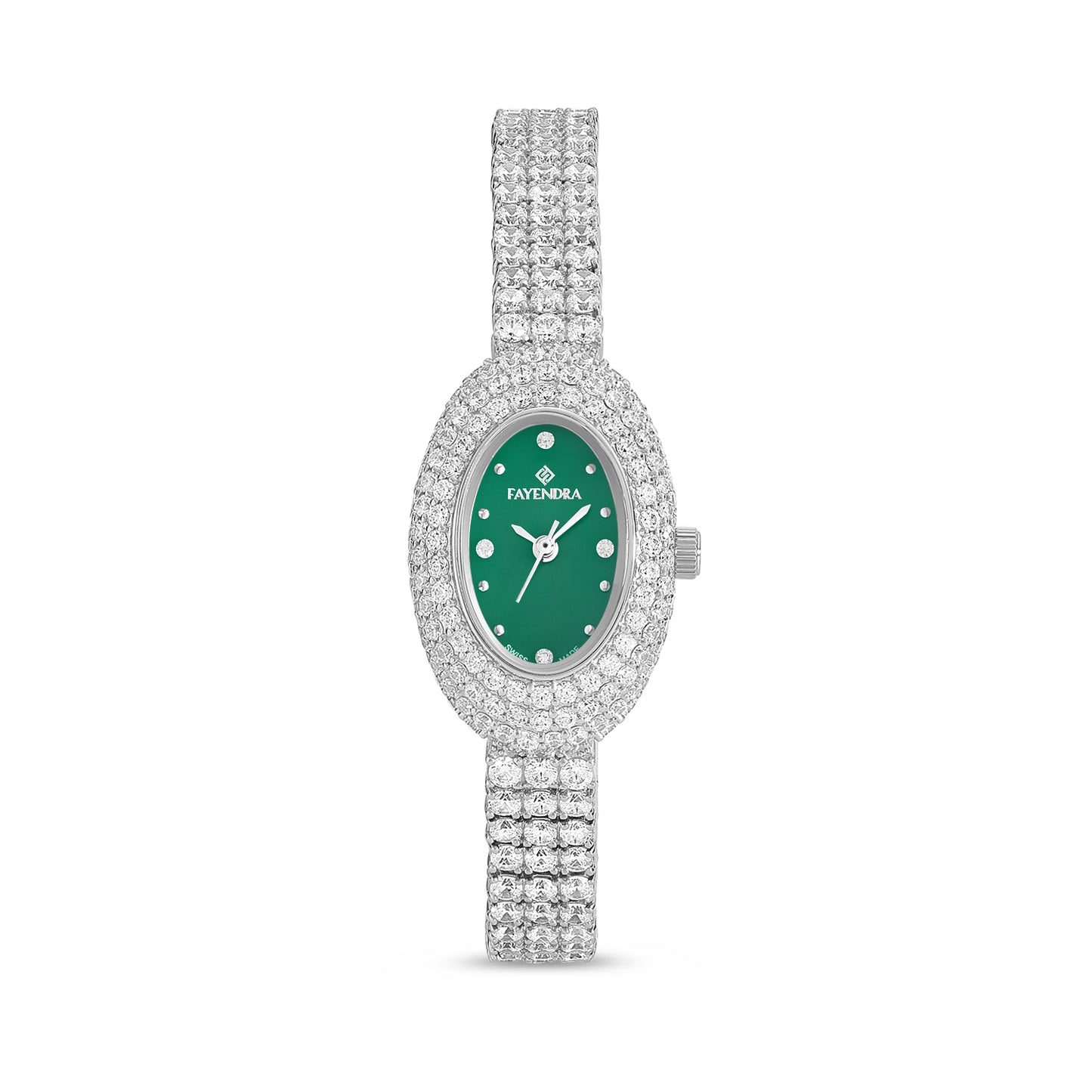 Stainless Steel 316L Watch Silver Color Embedded With White Zircon - GREEN MOP DIAL