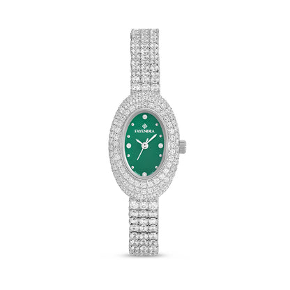Stainless Steel 316L Watch Silver Color Embedded With White Zircon - GREEN MOP DIAL