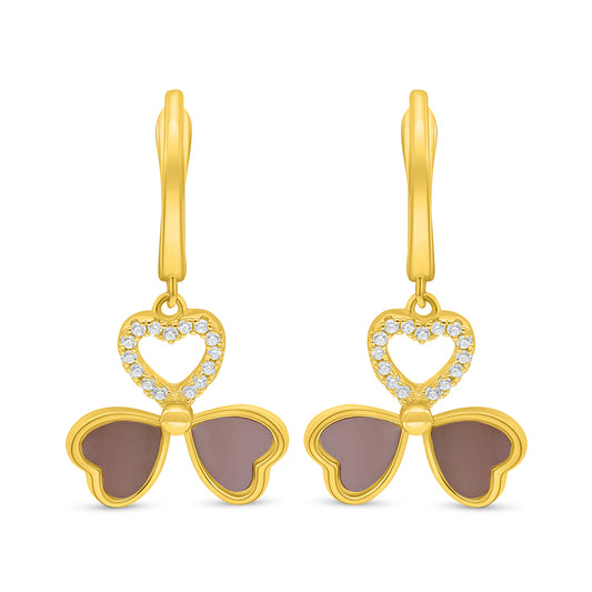 Sterling Silver 925 Earring Golden Plated Embedded With Pink Shell And White Zircon