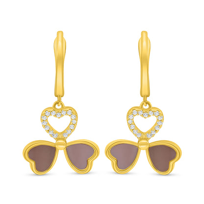 Sterling Silver 925 Earring Golden Plated Embedded With Pink Shell And White Zircon