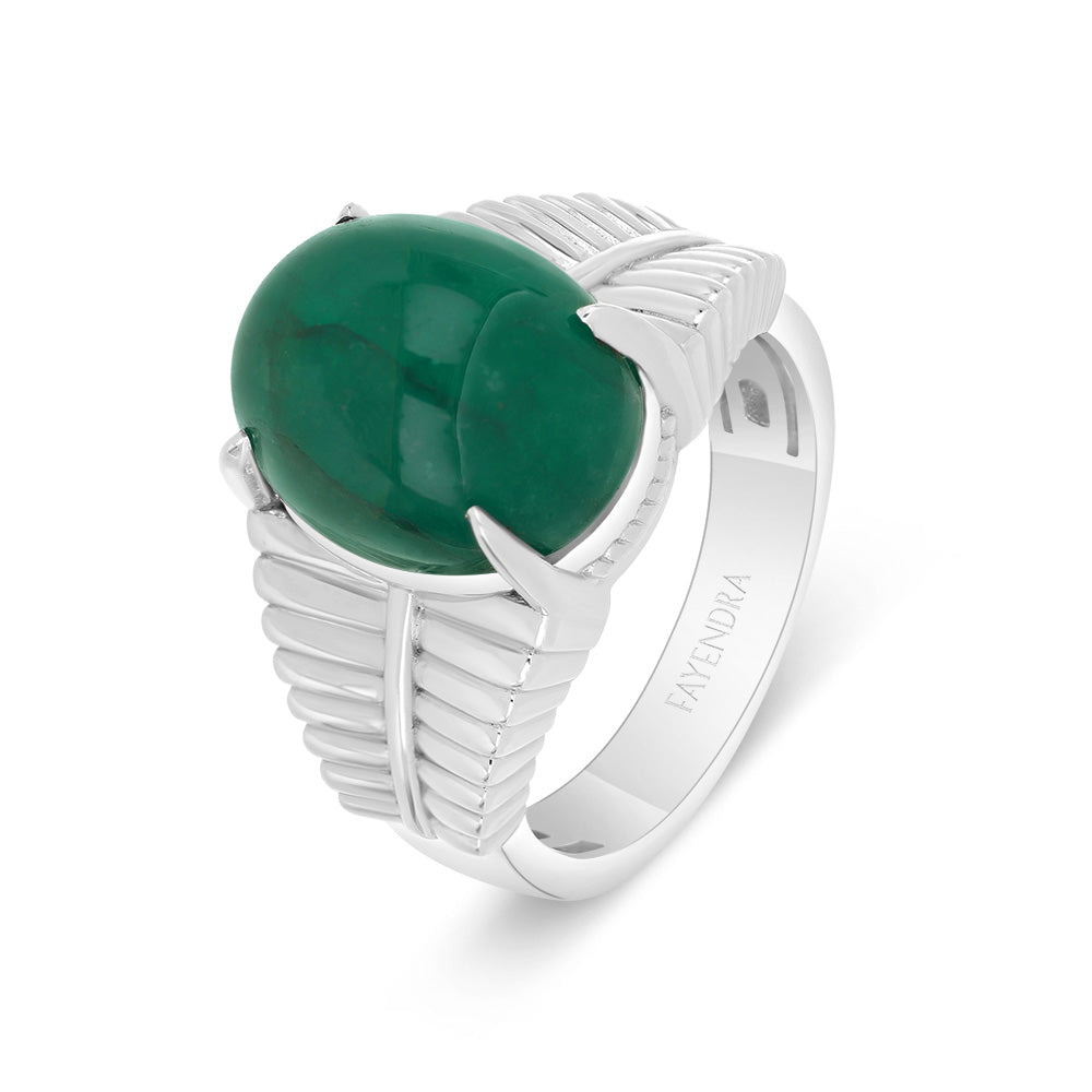 خاتم رجالي من الفضة الخالصة عيار 925 مطلي روديوم مرصع احجار زمرد طبيعي