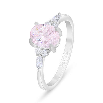 Sterling Silver 925 Ring Rhodium Plated Embedded With Pink Zircon And White Zircon