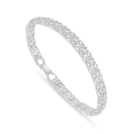Sterling Silver 925 Bracelet Rhodium Plated Embedded With White Zircon