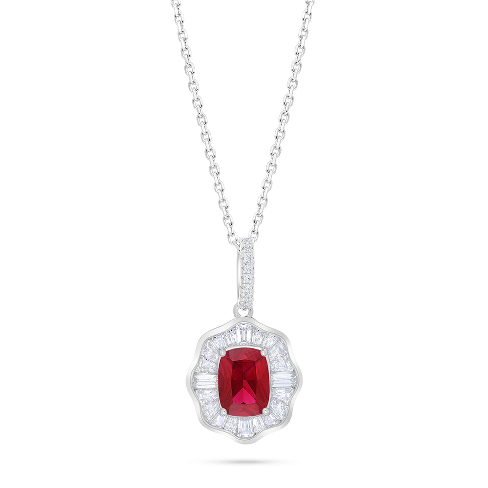 Sterling Silver 925 Necklace Rhodium Plated Embedded With Ruby Corundum And White Zircon