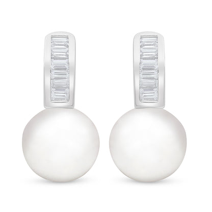 اقراط من الفضة الخالصة عيار 925 مطلية روديوم مرصعة لولو ابيض طبيعي و فص ابيض