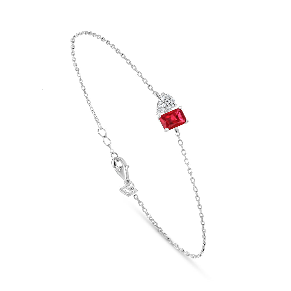 Sterling Silver 925 Bracelet Rhodium Plated Embedded With Ruby Corundum And White Zircon