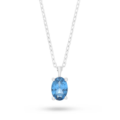 Sterling Silver 925 Necklace Rhodium Plated Embedded With Blue Spinel And White Zircon