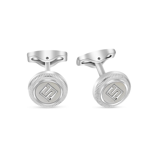 Stainless Steel Cufflink 316L Silver Color Embedded With White shell Shiny Steel