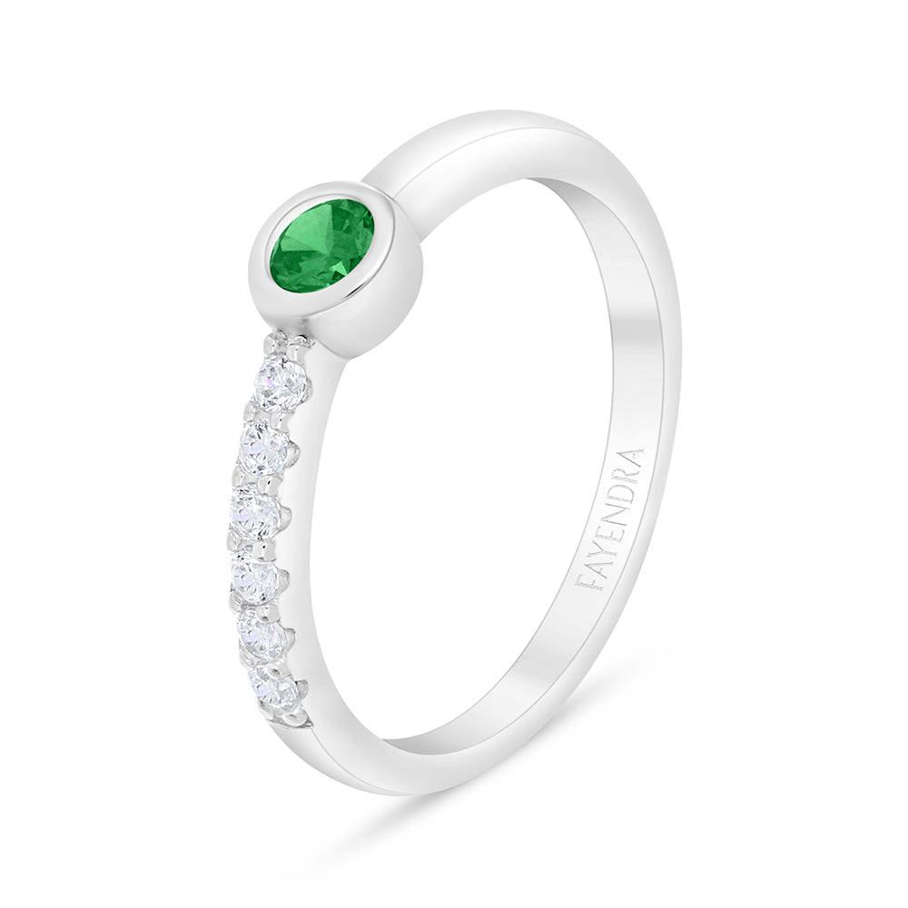 Sterling Silver 925 Ring (3pieces) Rhodium Plated Embedded With Emerald Zircon And White Zircon