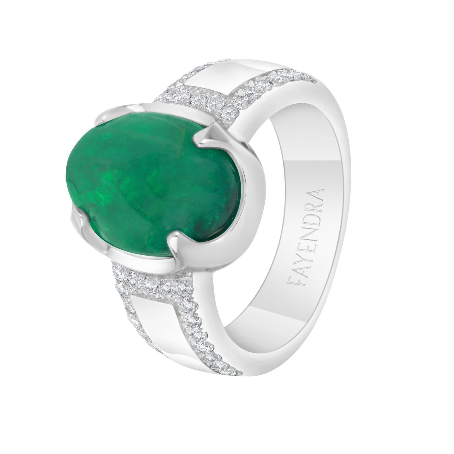 Sterling Silver 925 Men Ring Rhodium Plated Embedded With Natural Emerald And Natural Diamond (CVD)