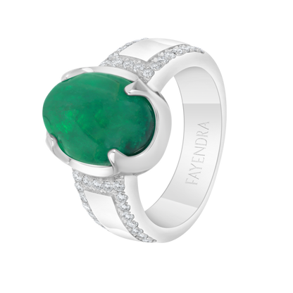 Sterling Silver 925 Men Ring Rhodium Plated Embedded With Natural Emerald And Natural Diamond (CVD)